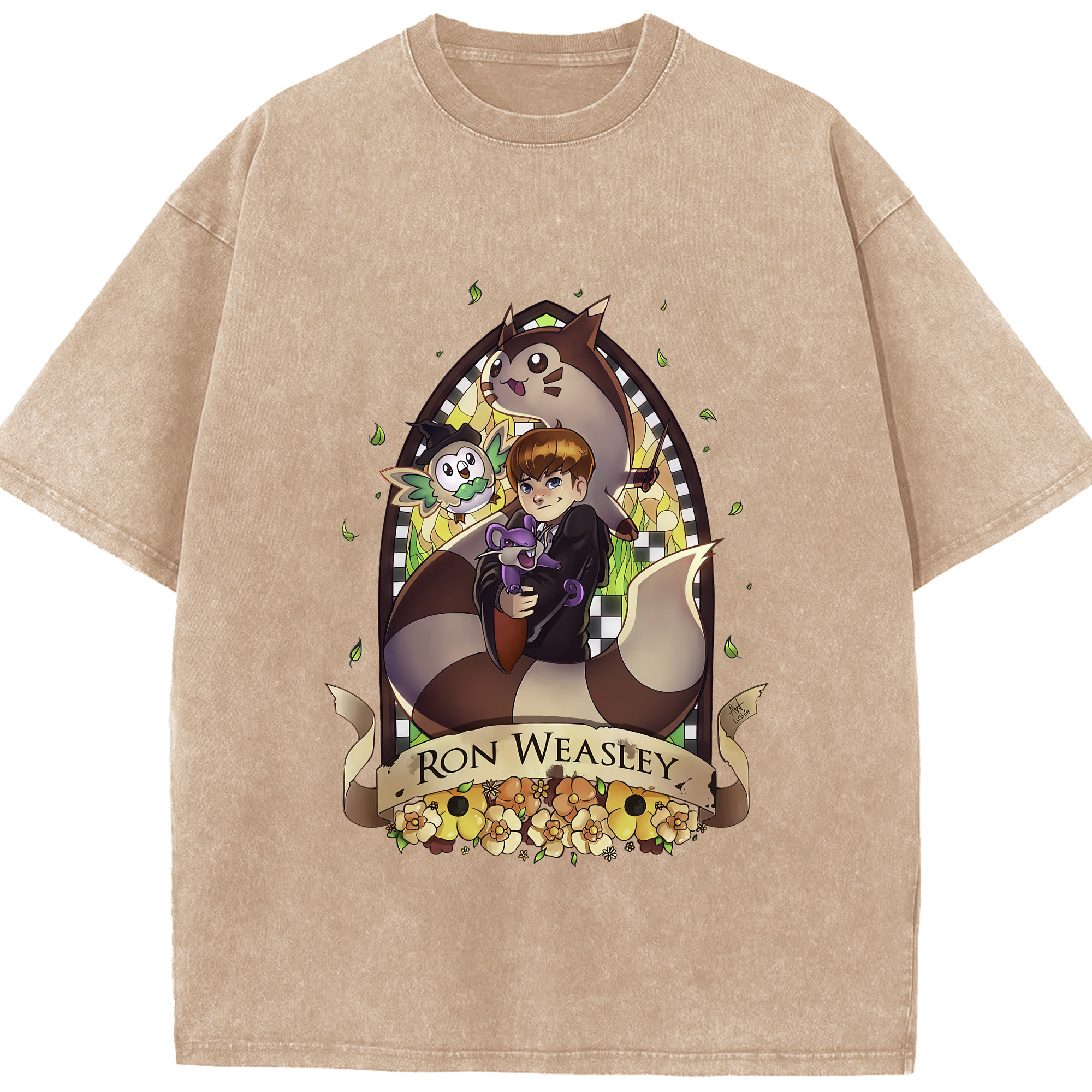 （画像用） Harry Potter ハリー・ポッターシリーズ 綿100% ヴィンテージ風 半袖Tシャツ（フロントプリント）