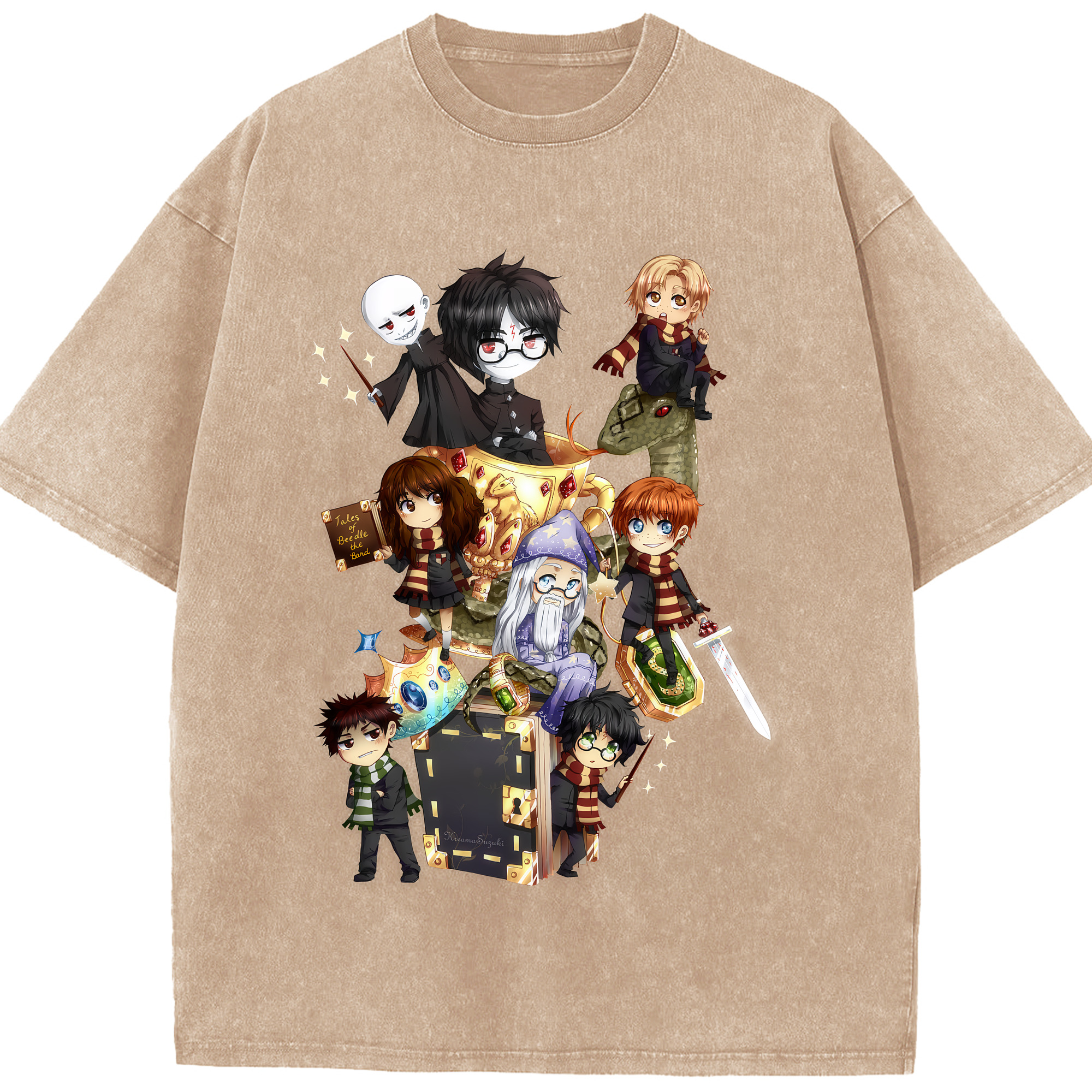 （画像用） Harry Potter ハリー・ポッターシリーズ 綿100% ヴィンテージ風 半袖Tシャツ（フロントプリント）