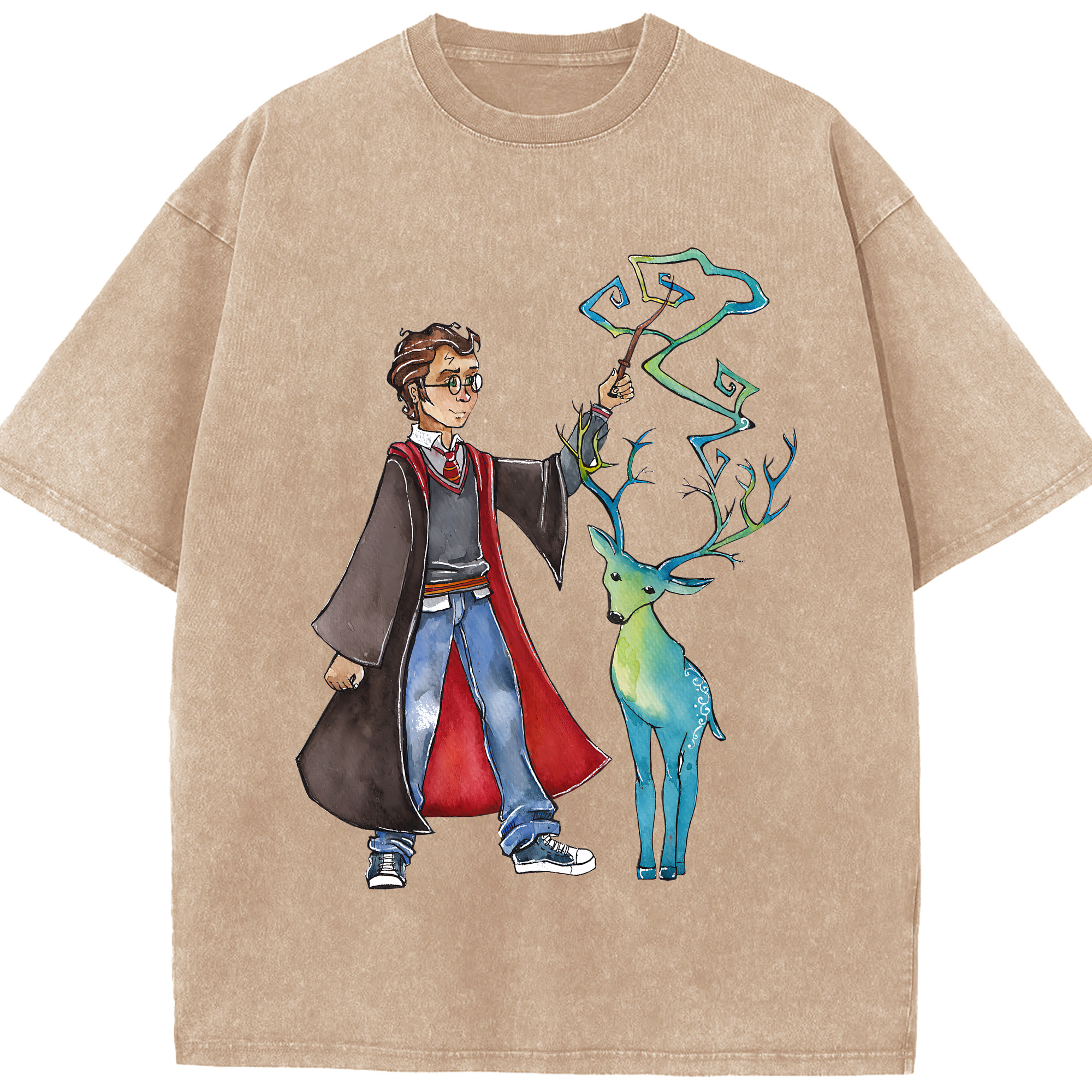 （画像用） Harry Potter ハリー・ポッターシリーズ 綿100% ヴィンテージ風 半袖Tシャツ（フロントプリント）