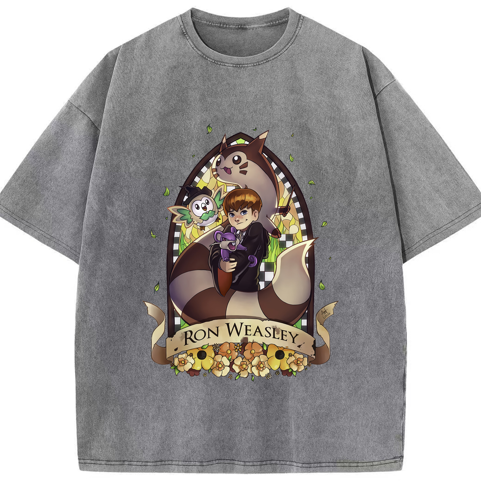 （画像用） Harry Potter ハリー・ポッターシリーズ 綿100% ヴィンテージ風 半袖Tシャツ（フロントプリント）