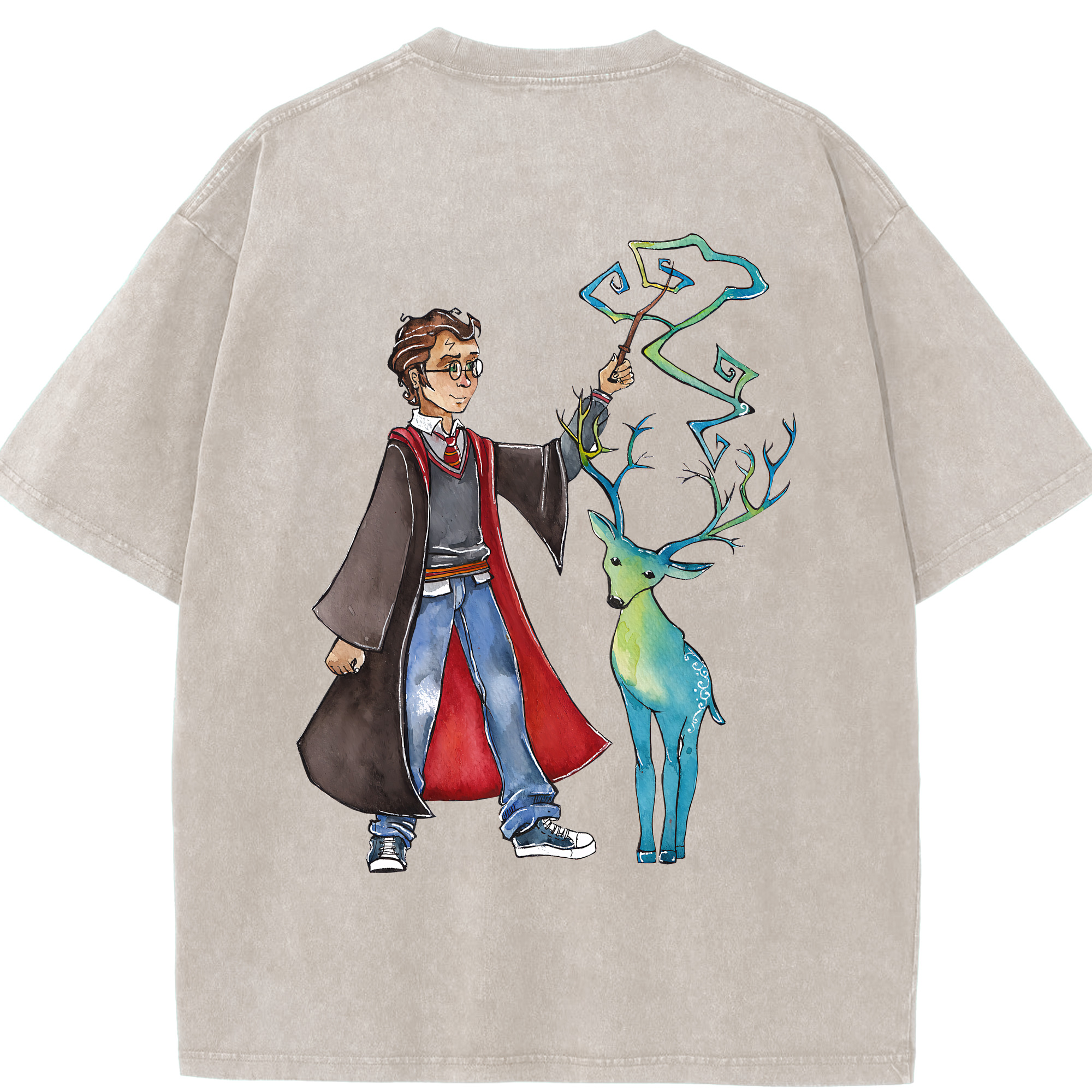 （画像用） Harry Potter ハリー・ポッターシリーズ 綿100% ヴィンテージ風 半袖Tシャツ（背面プリント）
