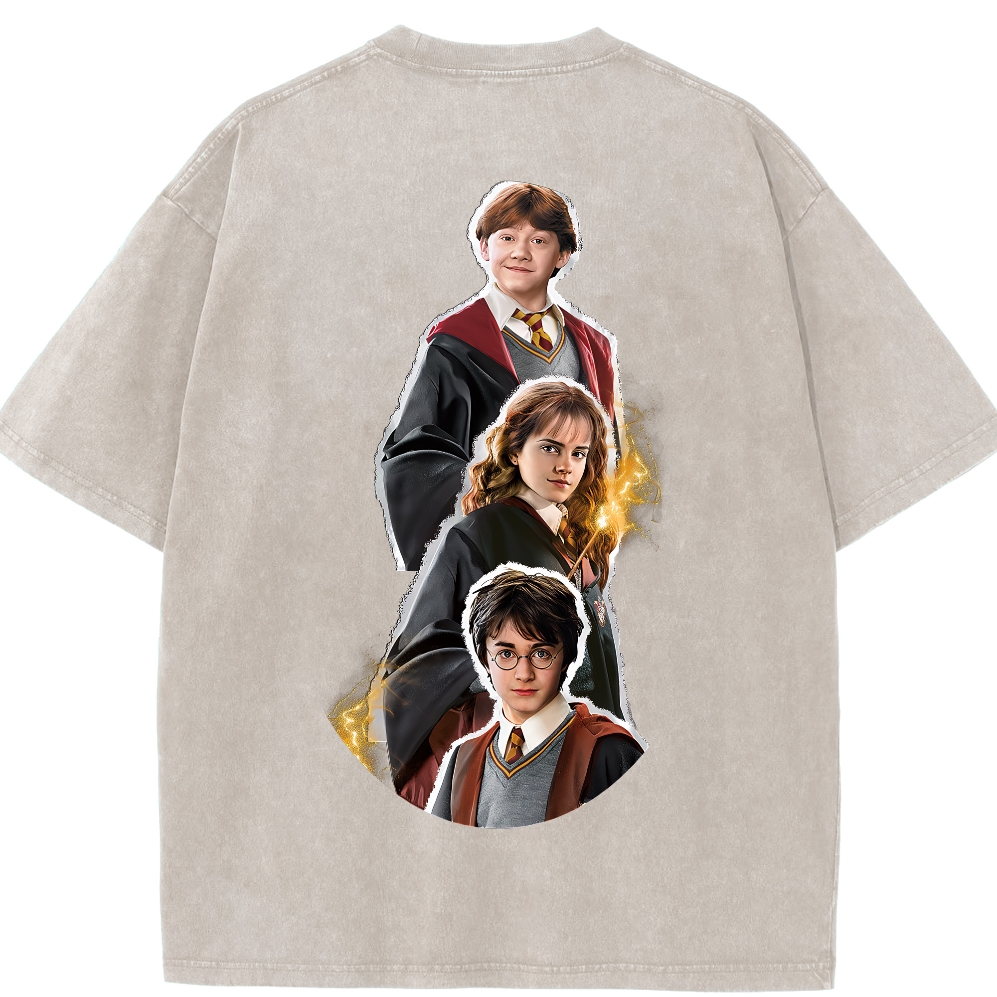 （画像用） Harry Potter ハリー・ポッターシリーズ 綿100% ヴィンテージ風 半袖Tシャツ（背面プリント）