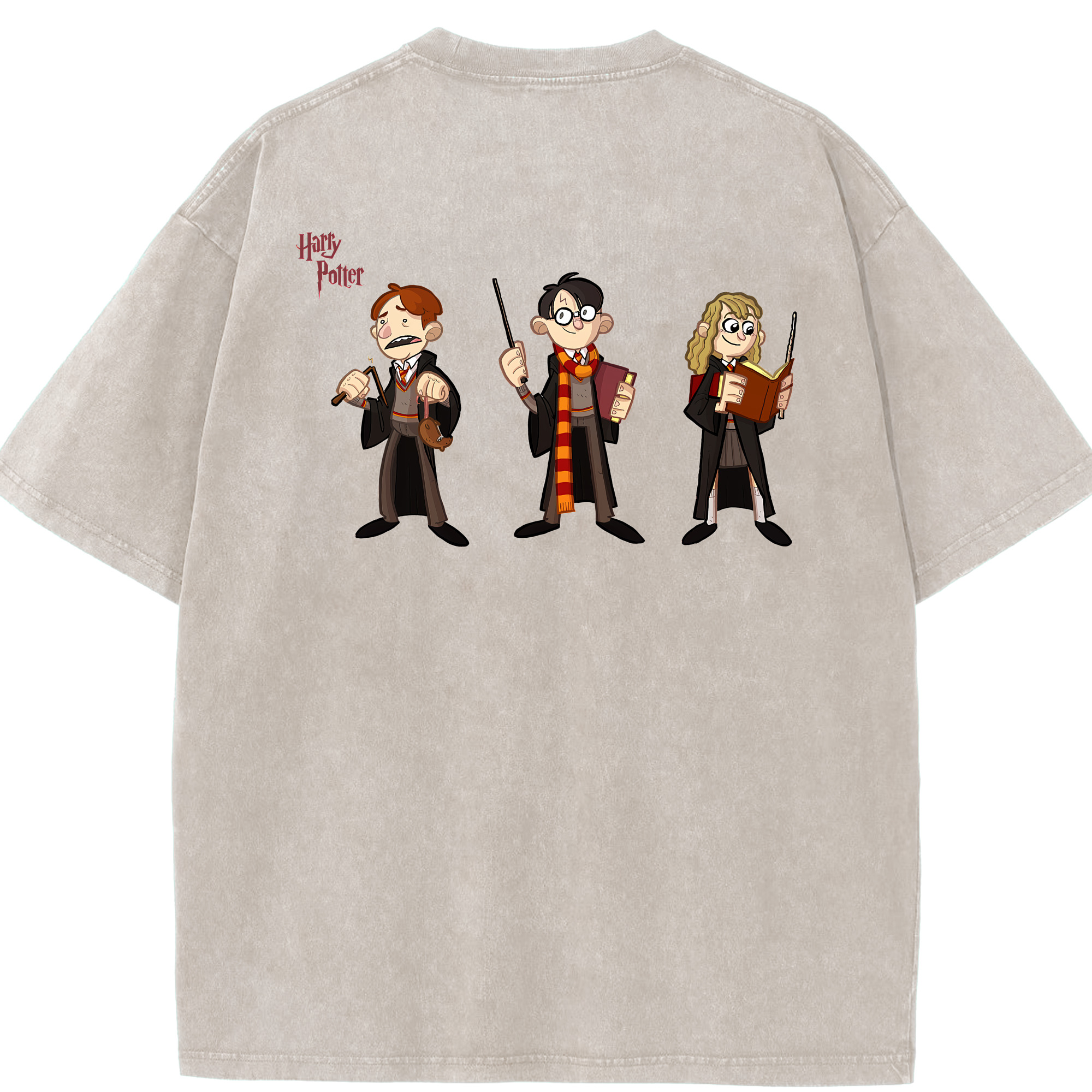 （画像用） Harry Potter ハリー・ポッターシリーズ 綿100% ヴィンテージ風 半袖Tシャツ（背面プリント）