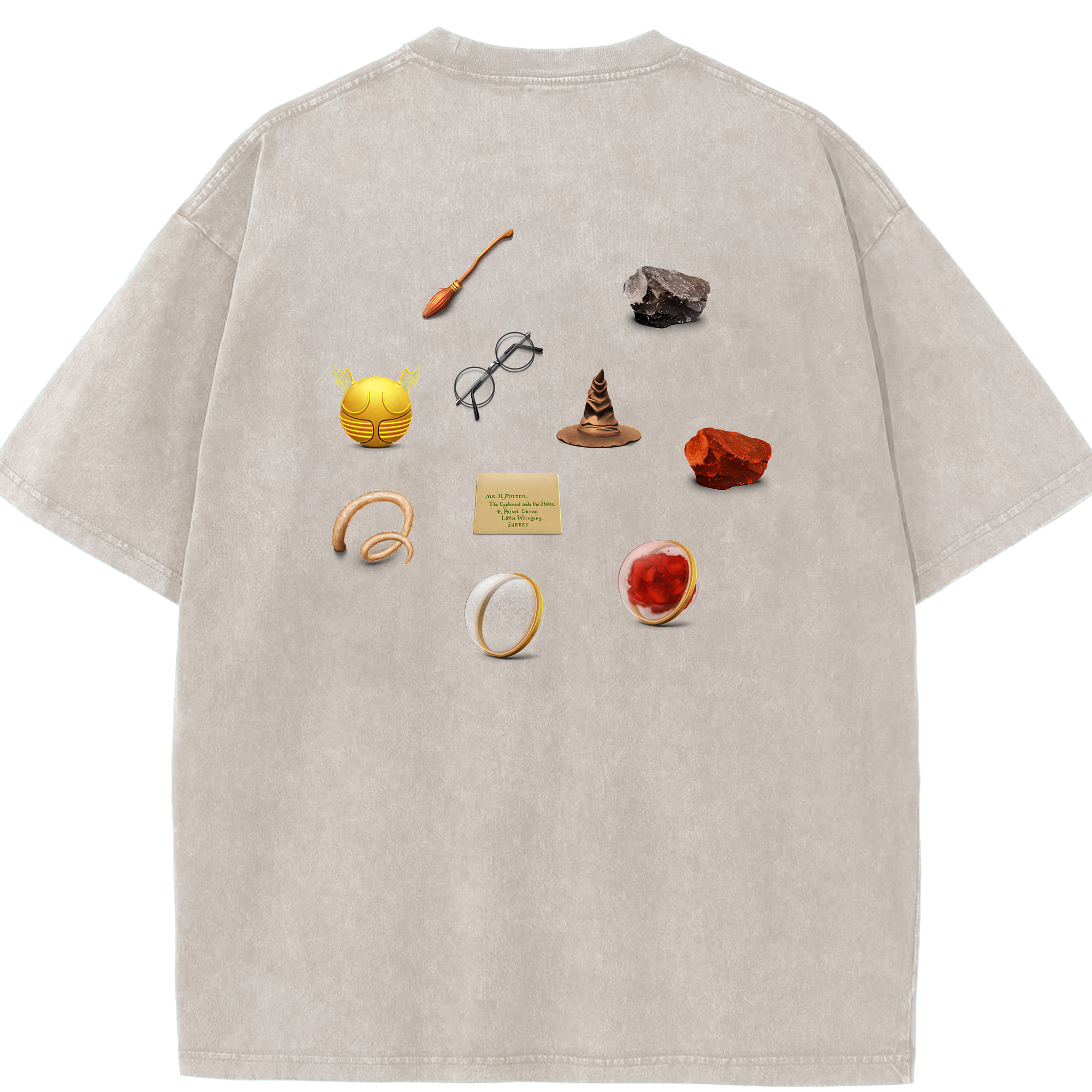 （画像用） Harry Potter ハリー・ポッターシリーズ 綿100% ヴィンテージ風 半袖Tシャツ（背面プリント）