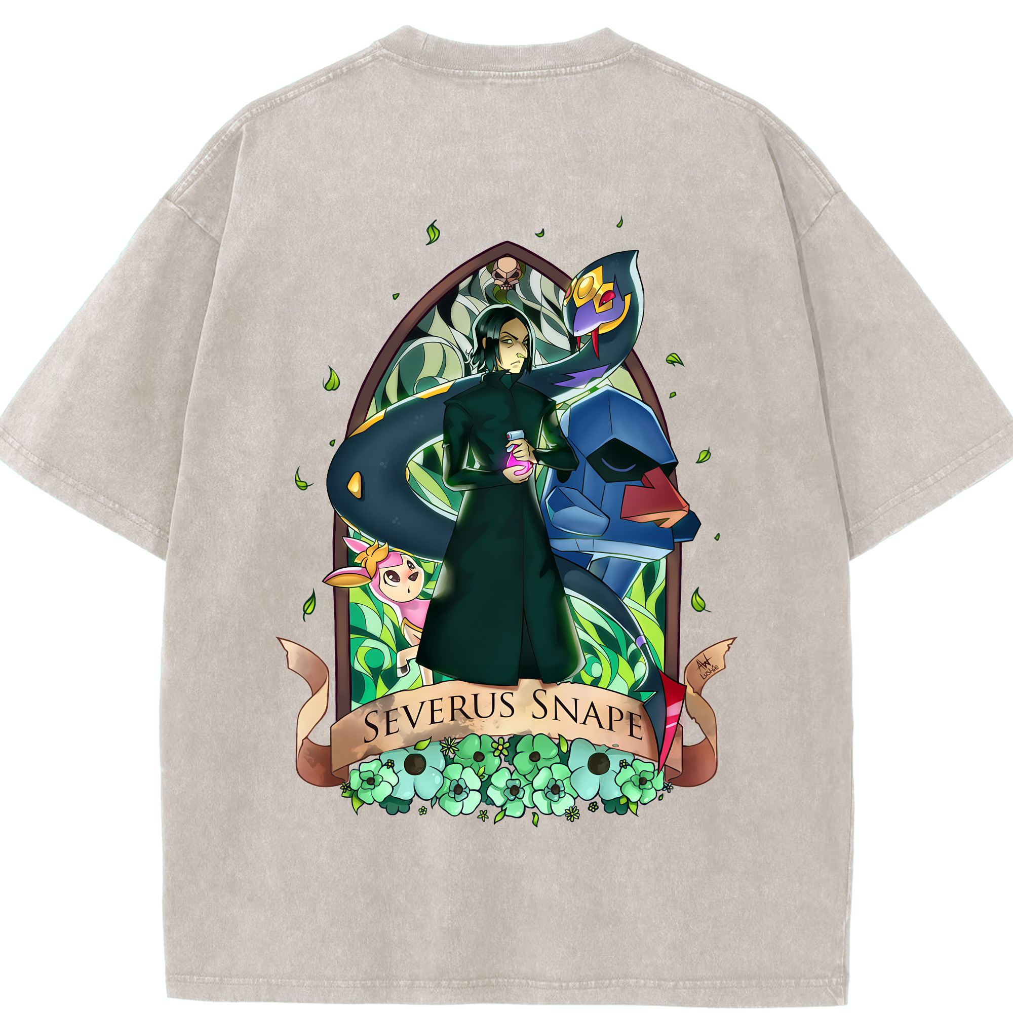 （画像用） Harry Potter ハリー・ポッターシリーズ 綿100% ヴィンテージ風 半袖Tシャツ（背面プリント）