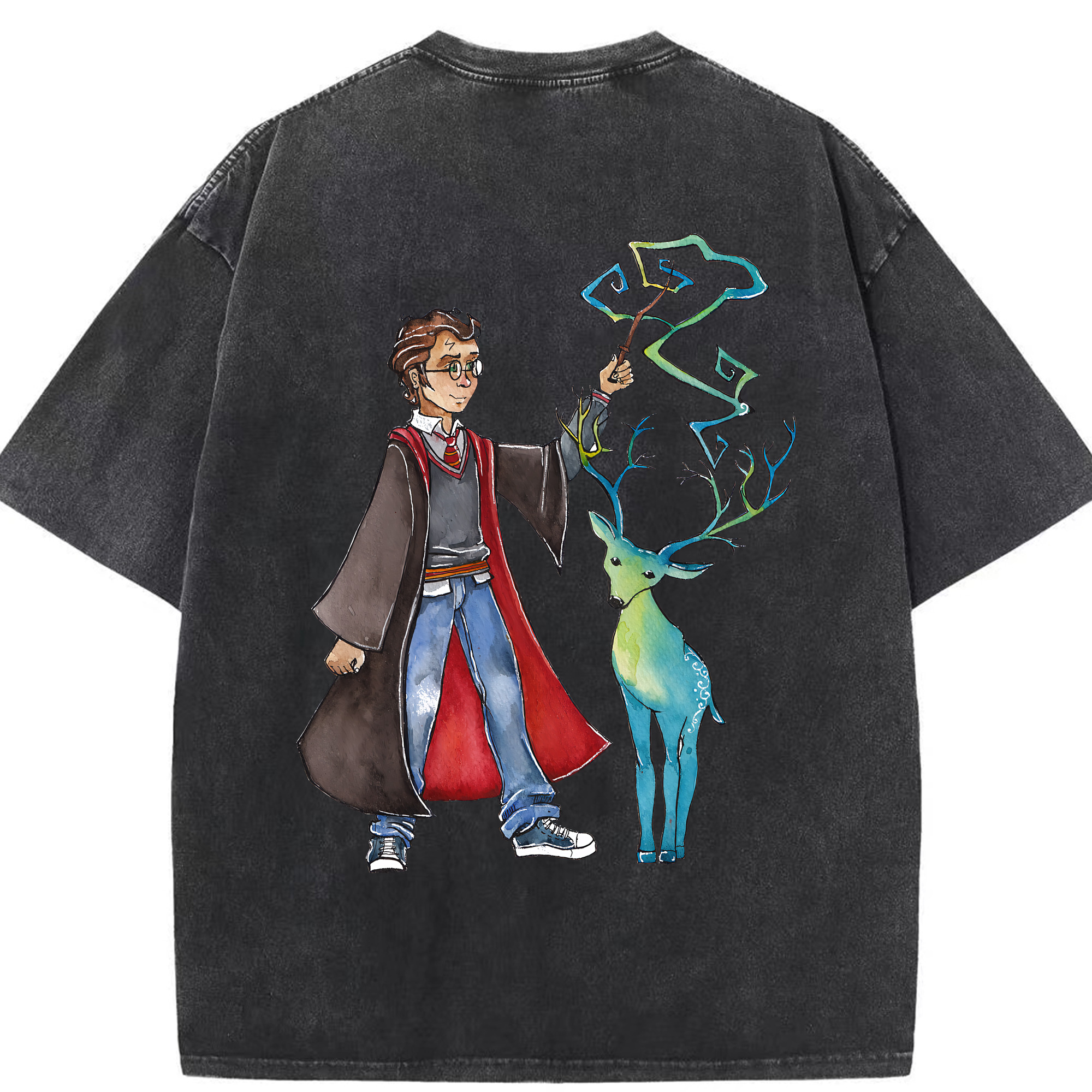 （画像用） Harry Potter ハリー・ポッターシリーズ 綿100% ヴィンテージ風 半袖Tシャツ（背面プリント）
