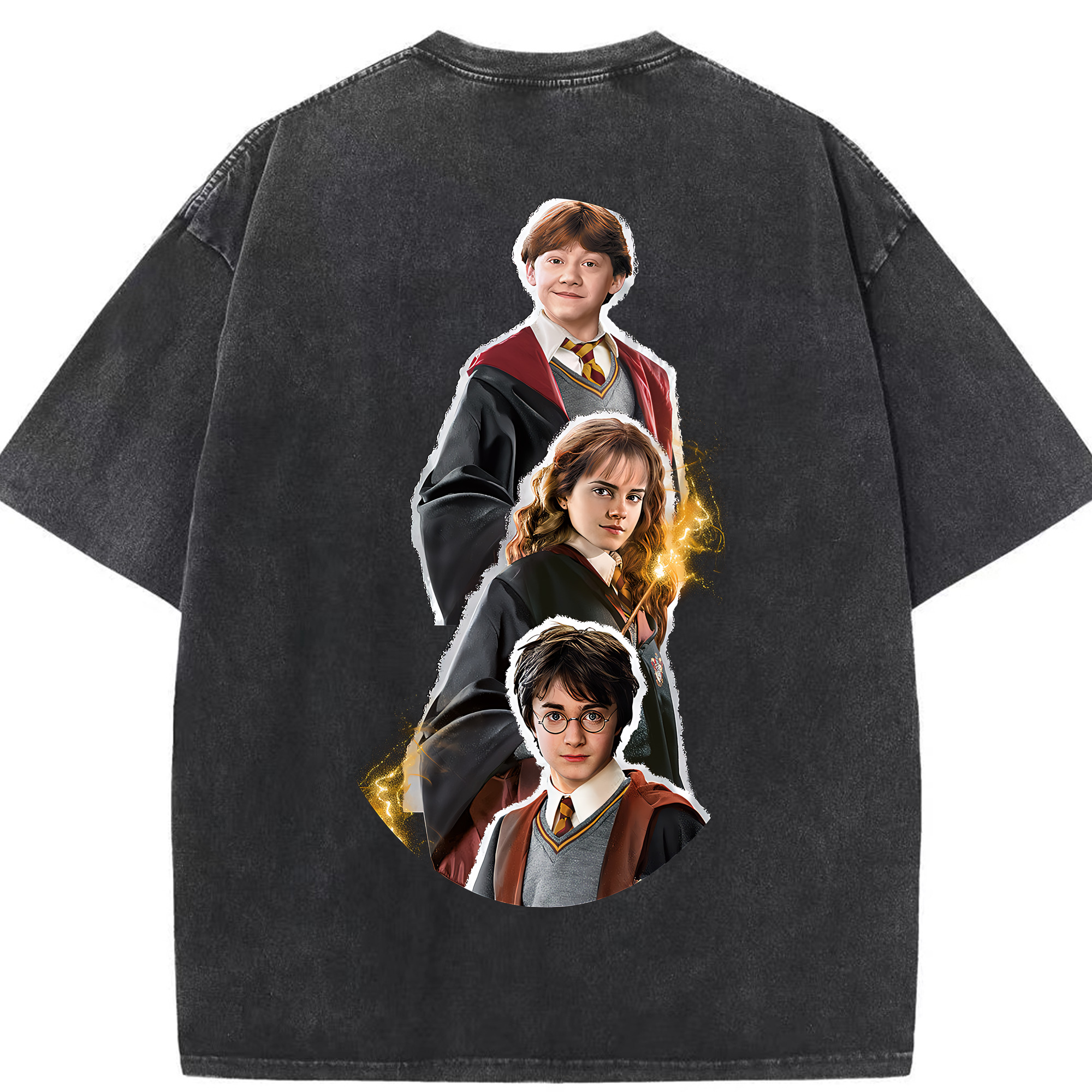 （画像用） Harry Potter ハリー・ポッターシリーズ 綿100% ヴィンテージ風 半袖Tシャツ（背面プリント）