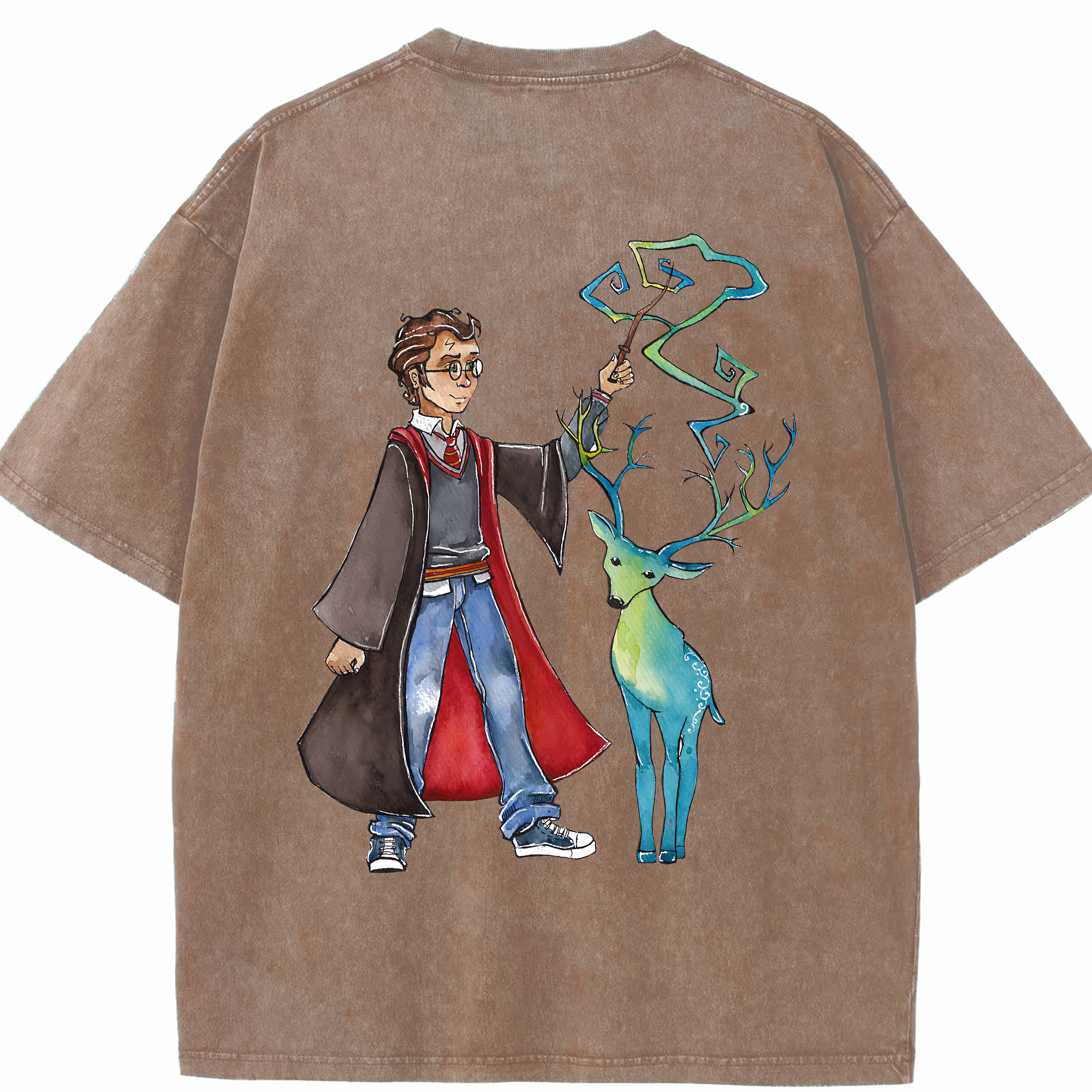 （画像用） Harry Potter ハリー・ポッターシリーズ 綿100% ヴィンテージ風 半袖Tシャツ（背面プリント）