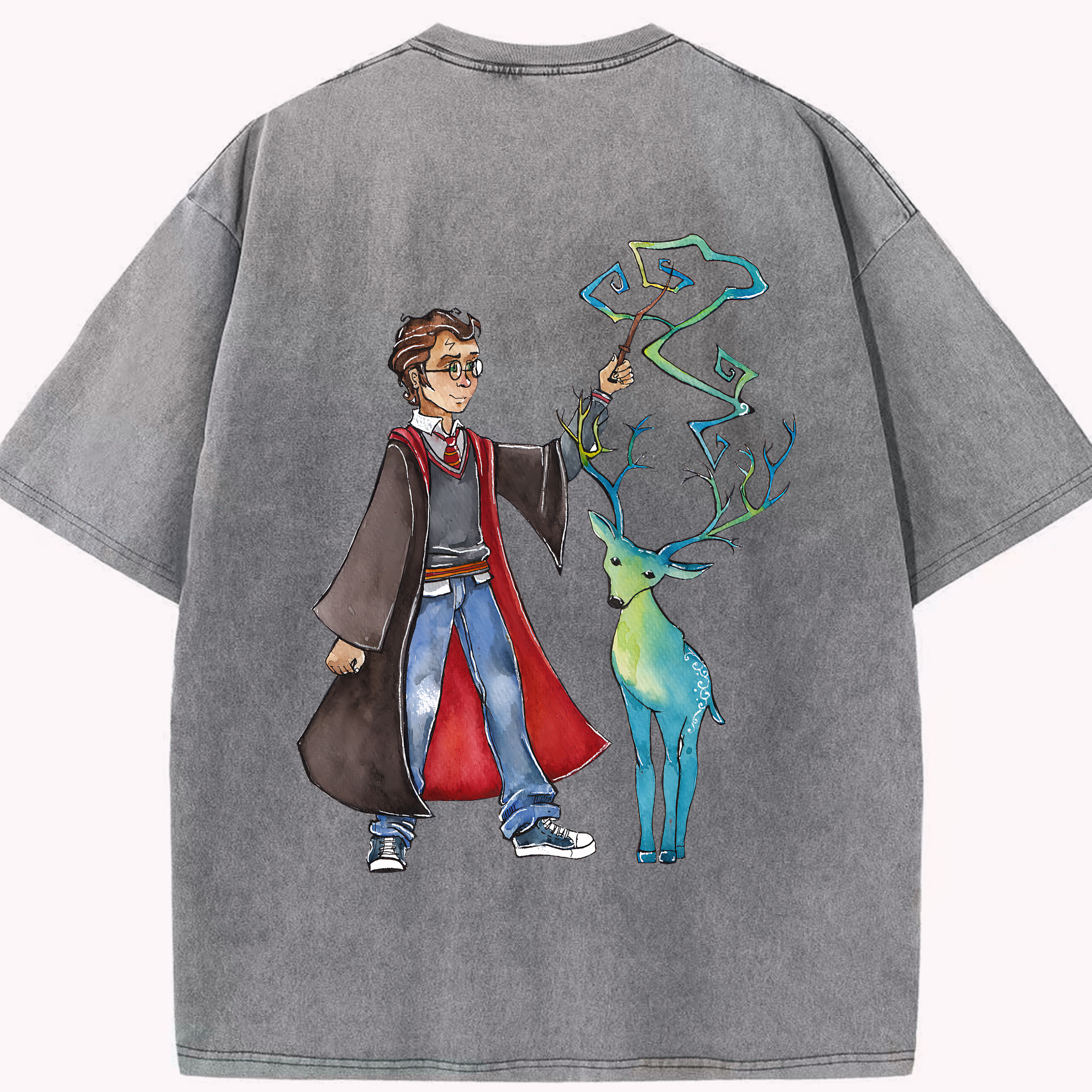 （画像用） Harry Potter ハリー・ポッターシリーズ 綿100% ヴィンテージ風 半袖Tシャツ（背面プリント）