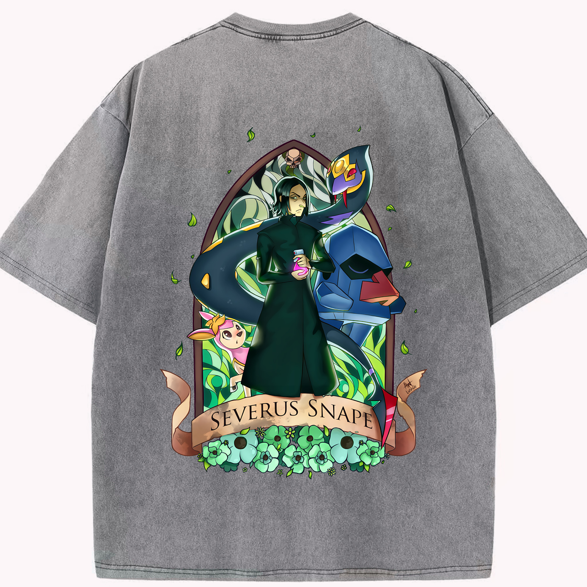 （画像用） Harry Potter ハリー・ポッターシリーズ 綿100% ヴィンテージ風 半袖Tシャツ（背面プリント）