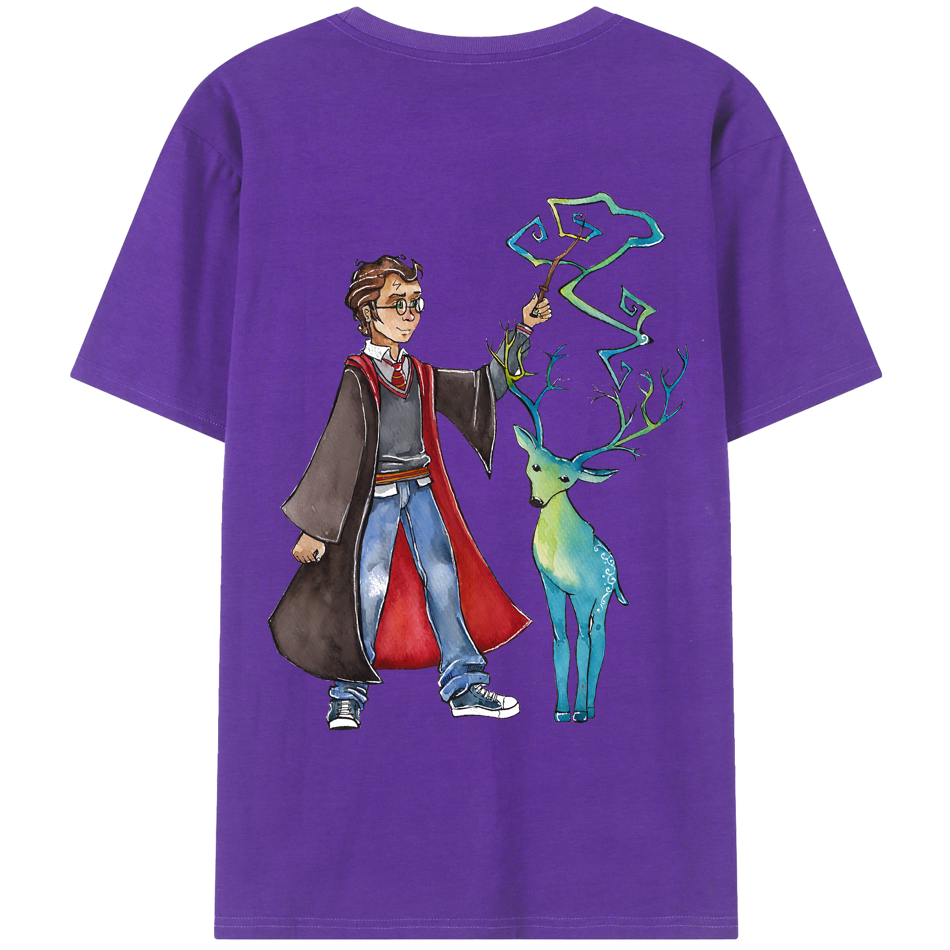 （画像用） Harry Potter ハリー・ポッターシリーズ 綿100％ メンズ半袖Tシャツ（バックプリント） 通気性