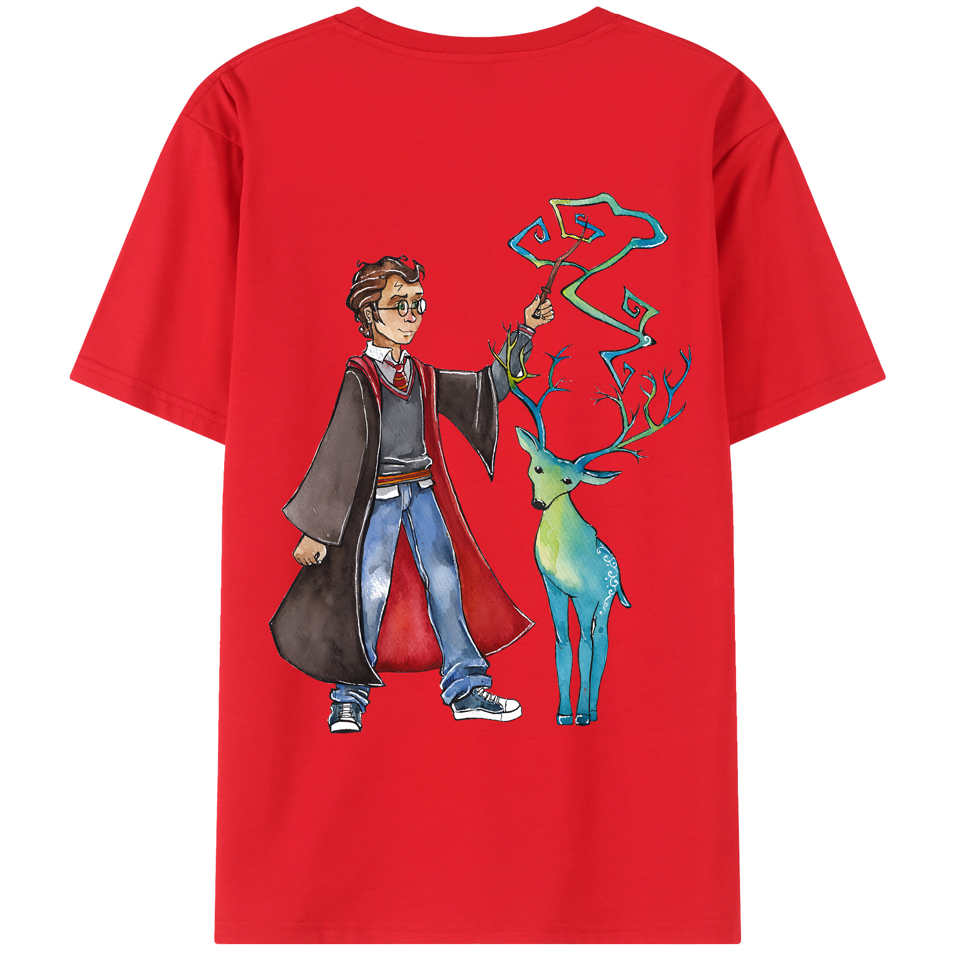（画像用） Harry Potter ハリー・ポッターシリーズ 綿100％ メンズ半袖Tシャツ（バックプリント） 通気性